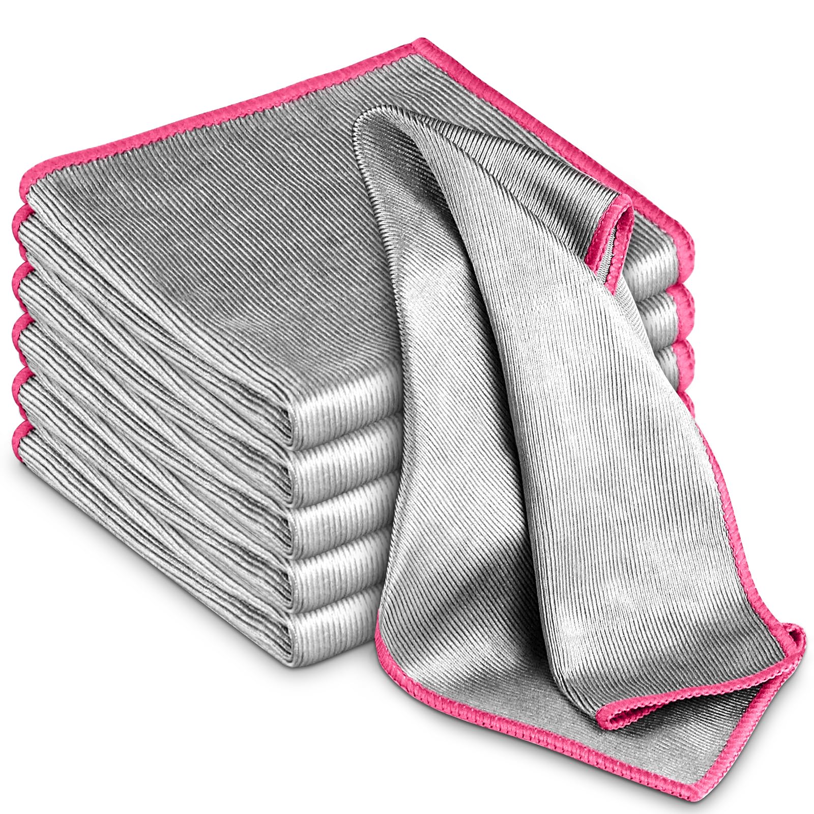 Glaspoliertuch, Streifenfreies Reinigungstuch, Fusselfreies Mikrofasertuch, 6er-set, Rosa