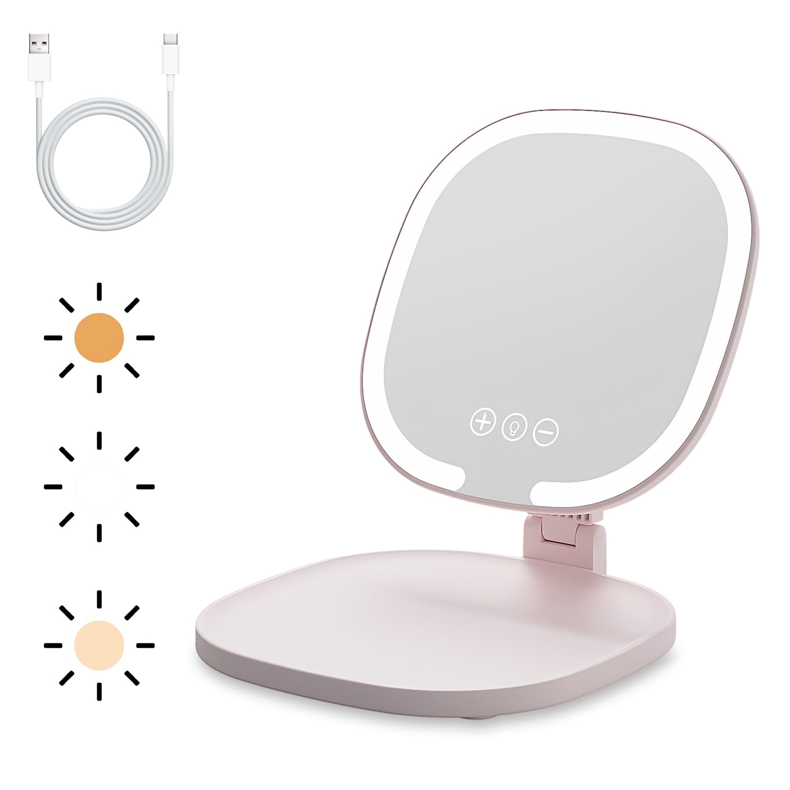 Beleuchteter Kosmetikspiegel Mit Led, Tragbarer Reisespiegel, Wiederaufladbarer Super-hd-spiegel Mit Touchscreen, 3 Modi (pink)
