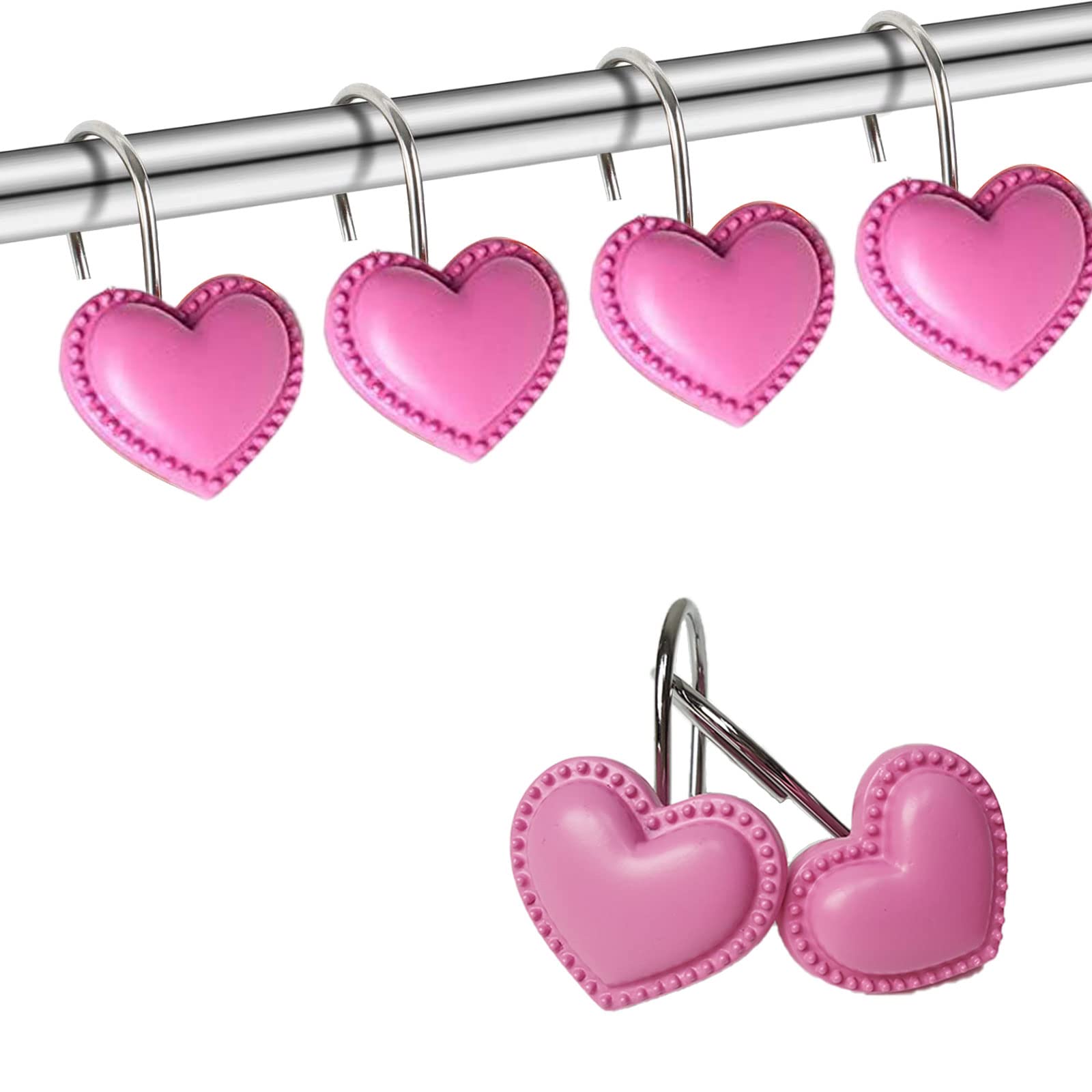 Crochets De Rideau De Douche En Forme De Cœur, 12 Teile (résine Rouge Et Rose)