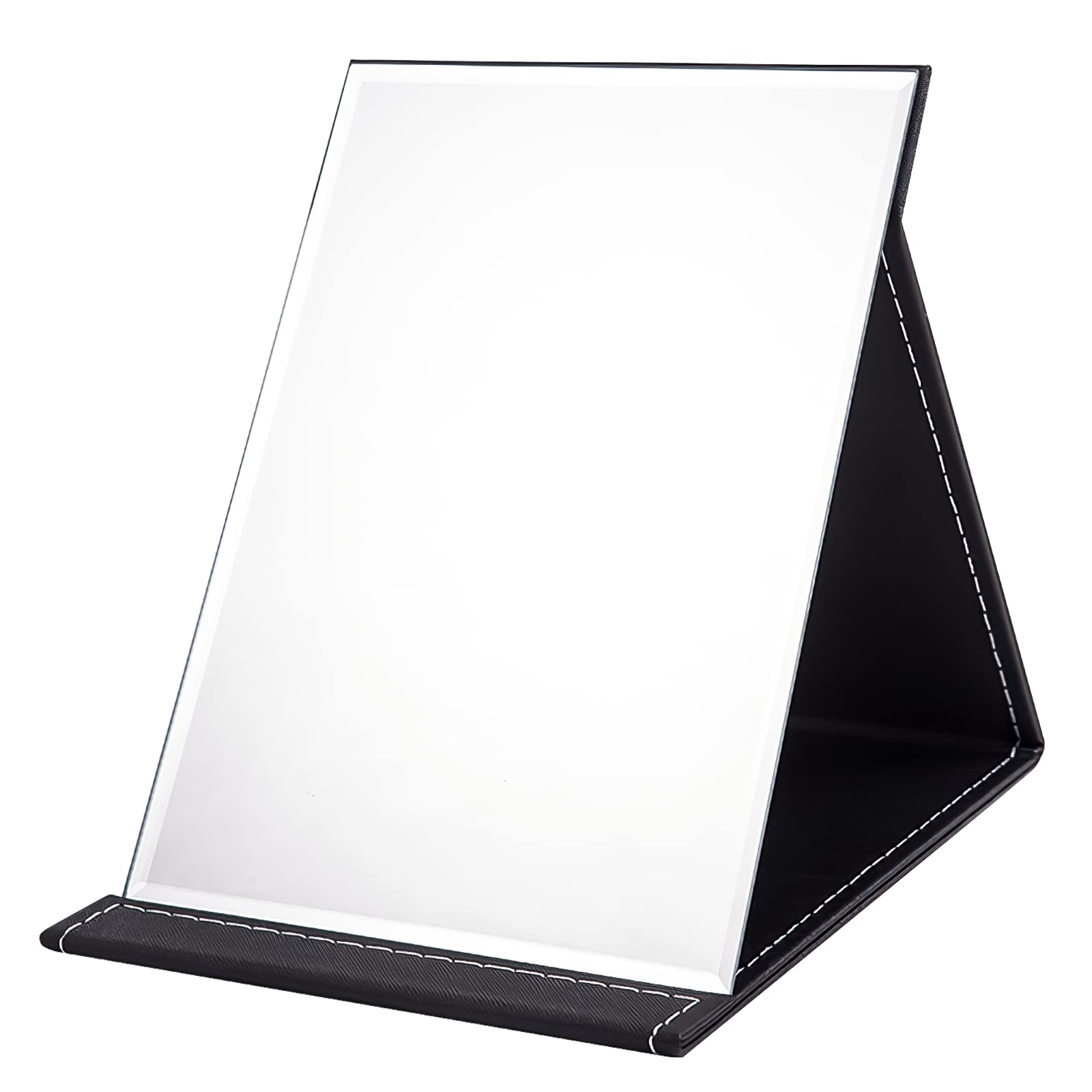Zusammenklappbarer Kosmetikspiegel Mit Ständer – Tragbarer Schminktisch Aus Pu-leder Für Reisen, Super Hd-spiegel Mit Mehrfacher Winkelverstellung – 21 X 15 Cm (schwarz)
