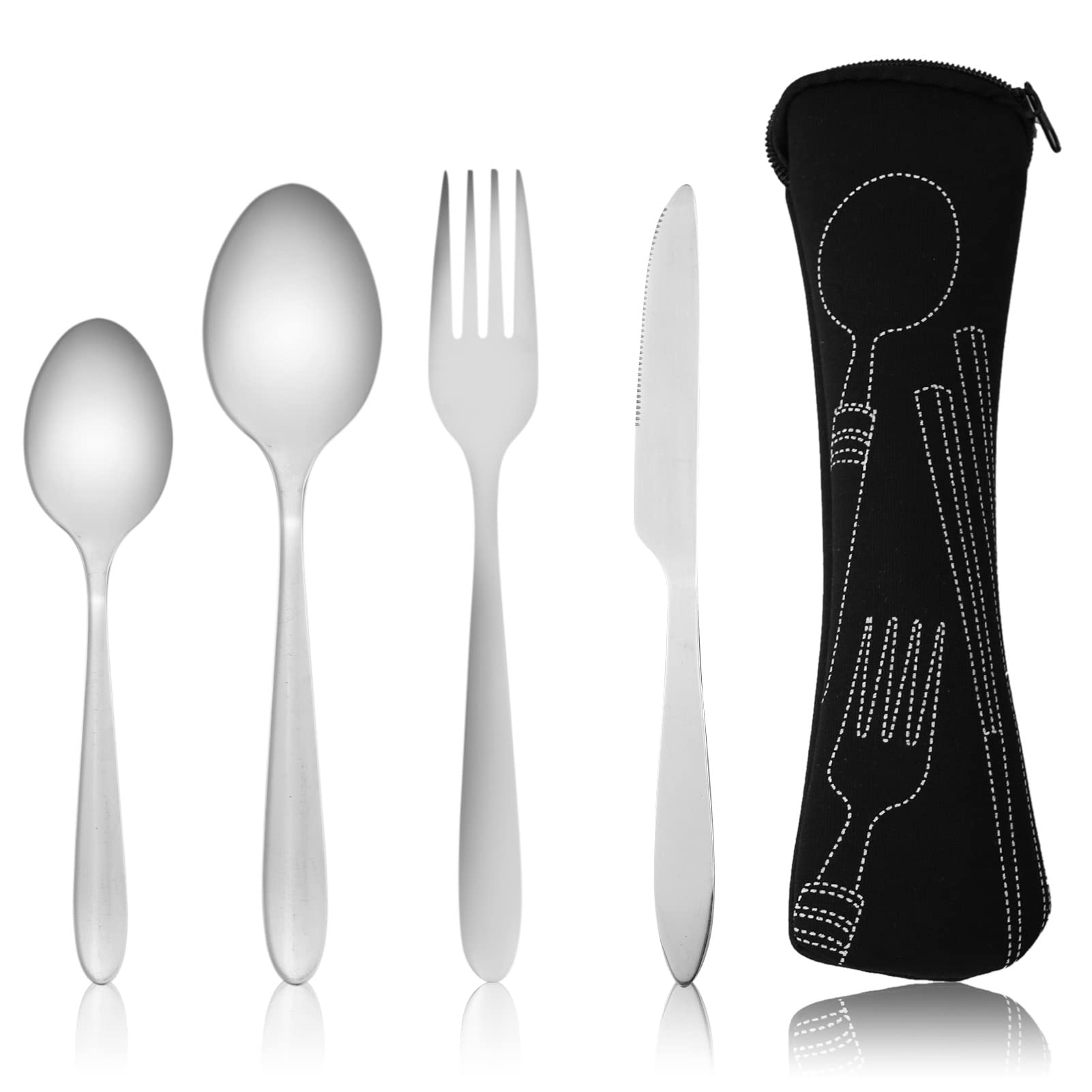 4-teiliges Besteckset Mit Tragbarem Edelstahlkoffer Und Neoprenbeutel, Für Den Einsatz Im Freien, Auf Reisen Und Bei Picknicks.