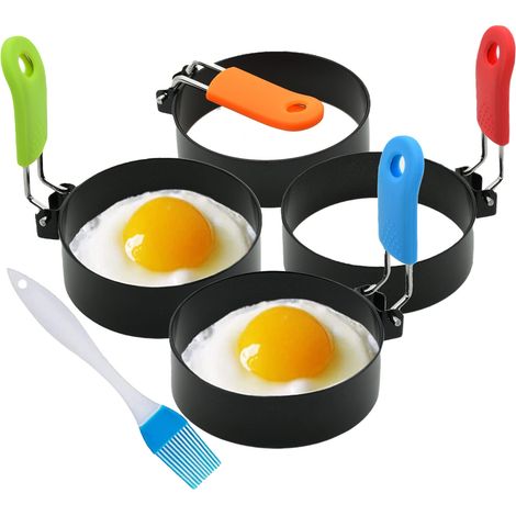 Ein Set Aus 4 Eierringen Zur Herstellung Von Runden Eierpfannkuchen, Tiefen Eierringen Und Brotformen.