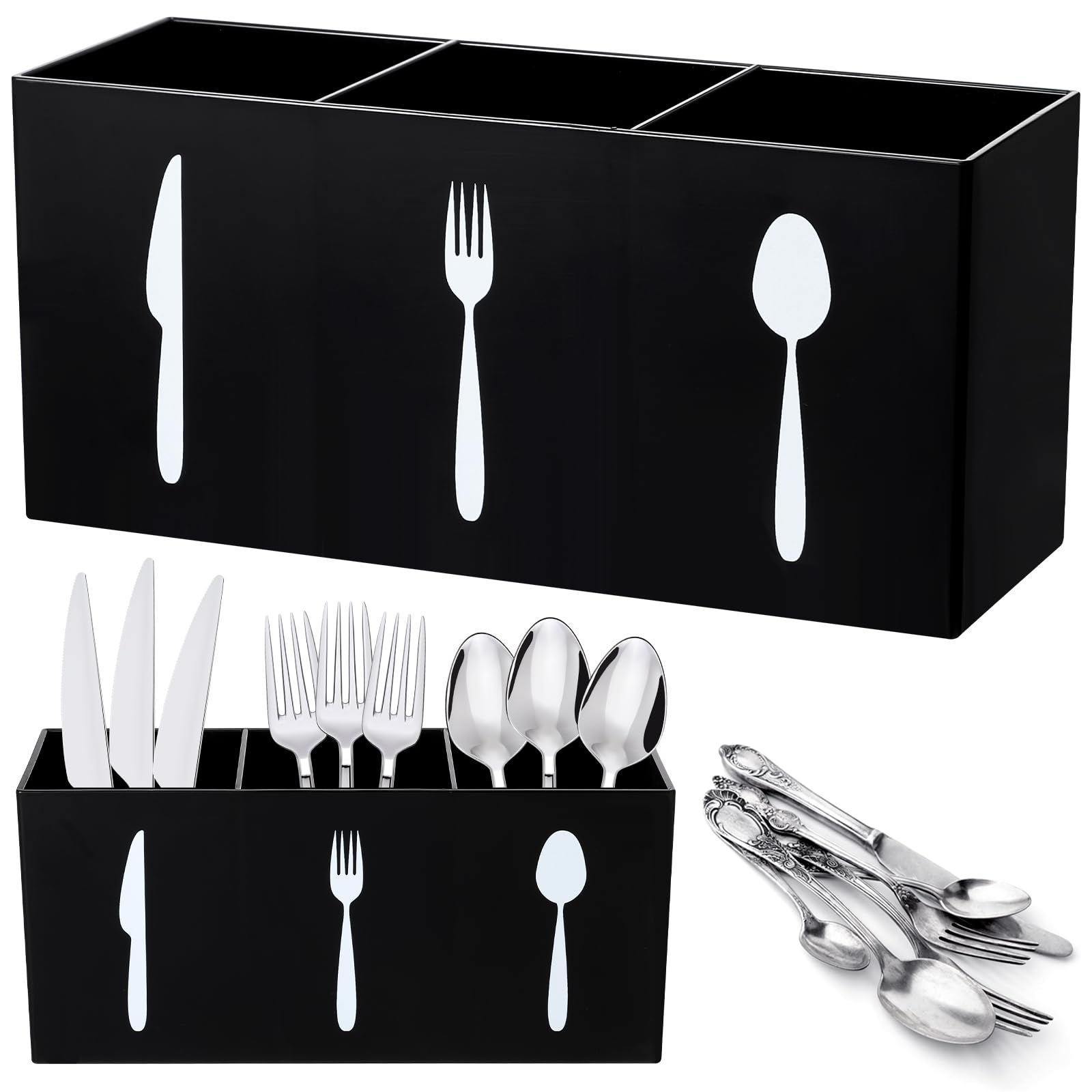 Besteckaufbewahrungsbox, Besteckkorb, Küchenarbeitsplatten-organizer, Messer, Löffel (schwarz, Mittlere Größe)