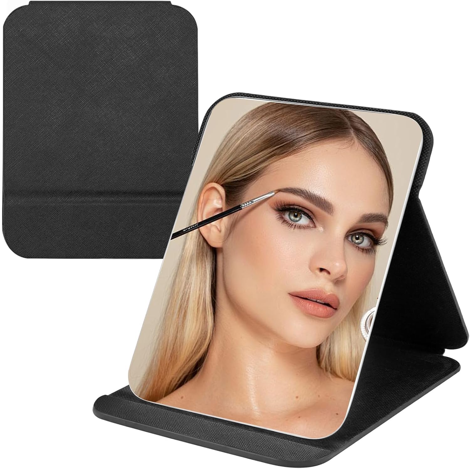 Tragbarer Reise- Und Kosmetikspiegel – Tragbarer Super-hd-multifunktionsspiegel – 16 X 11 Cm, Ultradünn, Robust Und Faltbar, Schwarz