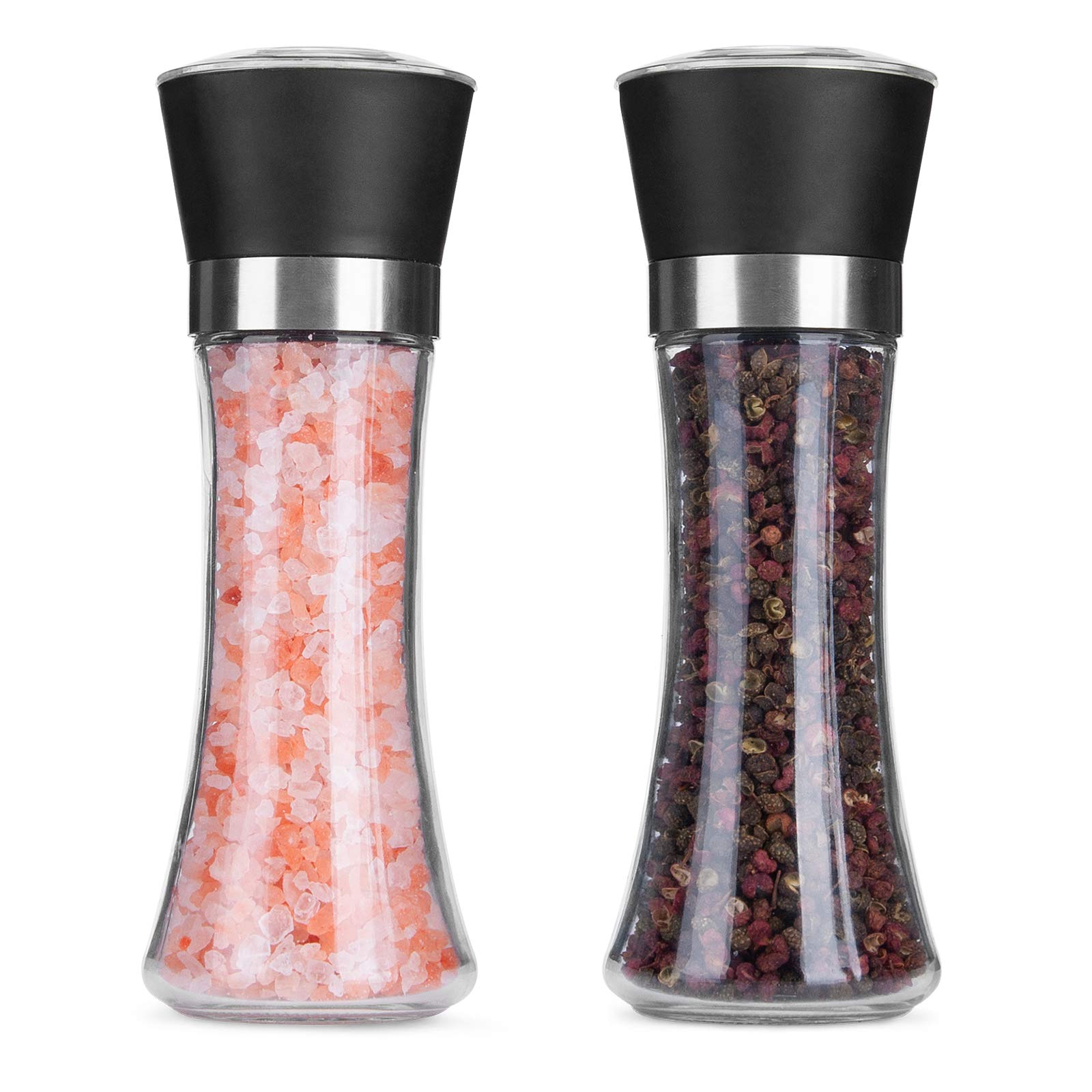 Elegantes 2-teiliges Set Aus Pfeffer- Und Salzmühlen Aus Glas Mit Verstellbarem Keramikmahlwerk – Ein Raffiniertes Küchenaccessoire.