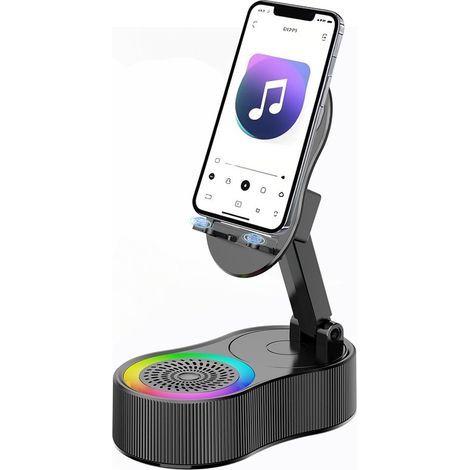 5-in-1 Kabelloser Bluetooth-lautsprecherständer Mit Induktionssensor Und Faltbarer Handyhalterung, Unverzichtbares Set Für Damen Und Herren (elegantes Schwarzes Design)