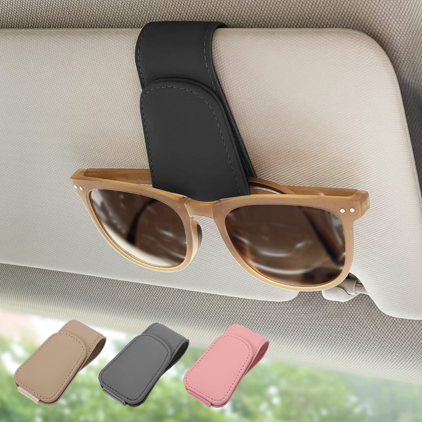 Magnetischer Sonnenbrillenhalter Aus Leder, Auto-sonnenblendenclip, Geeignet Für Verschiedene Brillengrößen (schwarz, 1 Stück)