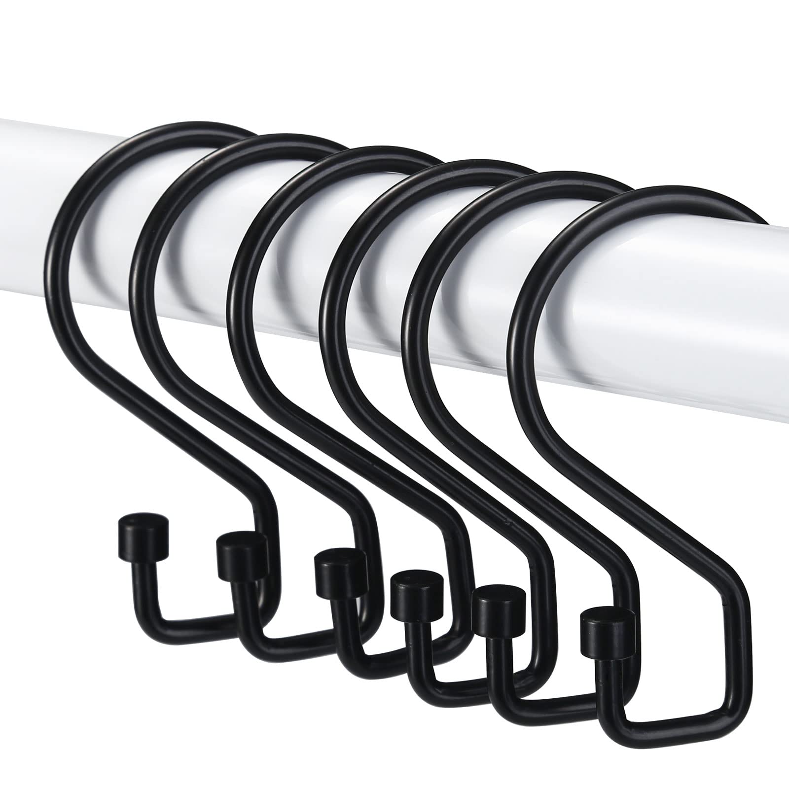 Duschvorhanghaken, 12er-set S-förmige Ringe, Rostfreie Schwarze Haken, Mehrzweckhaken, Schwarz
