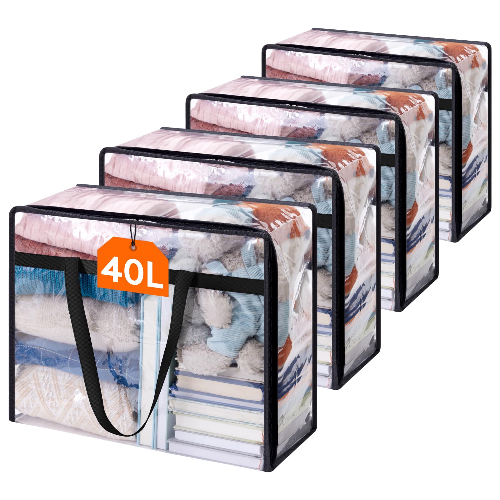 Set Mit 4 Transparenten Aufbewahrungsbeuteln Für Kleidung Und 40-liter-aufbewahrungsbeuteln Aus Kunststoff Für Decken