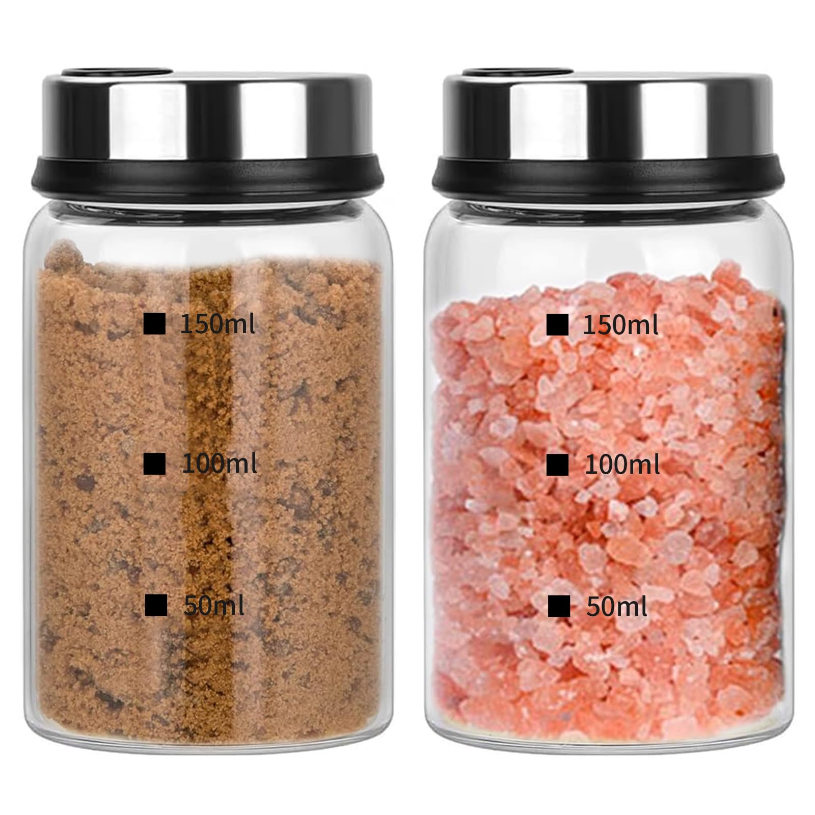 Set Aus 2 Gewürzgläsern À 150 Ml Mit Drehbaren Deckeln Und 4 Verschiedenen Verstellbaren Ausgießöffnungen, Borosilikatglas.