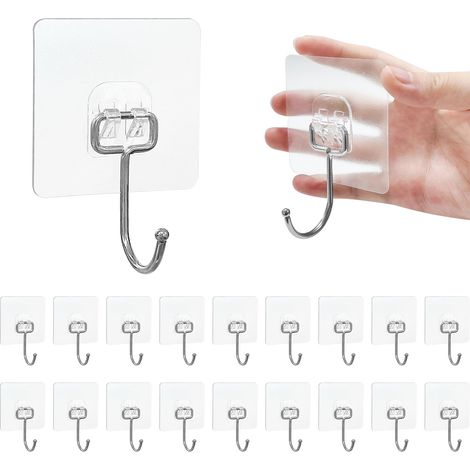 Klebehaken, Multifunktionale Handtuchhaken, Wandhaken Ohne Bohren, Wasserfest, Für Badezimmer, Küchen, Decken, Schlafzimmer (20 Stück, Transparent)