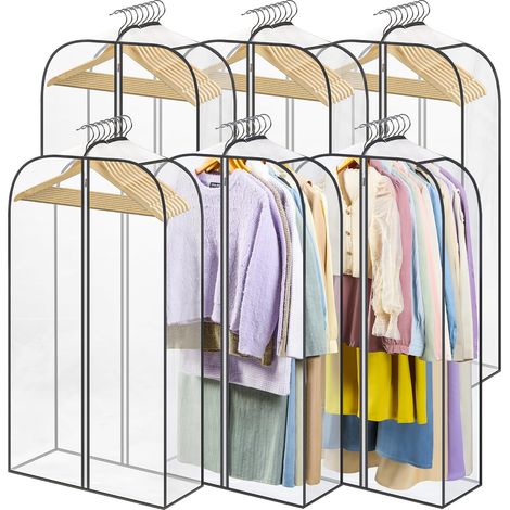 Set Mit 6 Transparenten Kleidersäcken Mit Doppelseitigen Reißverschlüssen — 25 Cm Garderobenständer — 12 M Anzugtasche