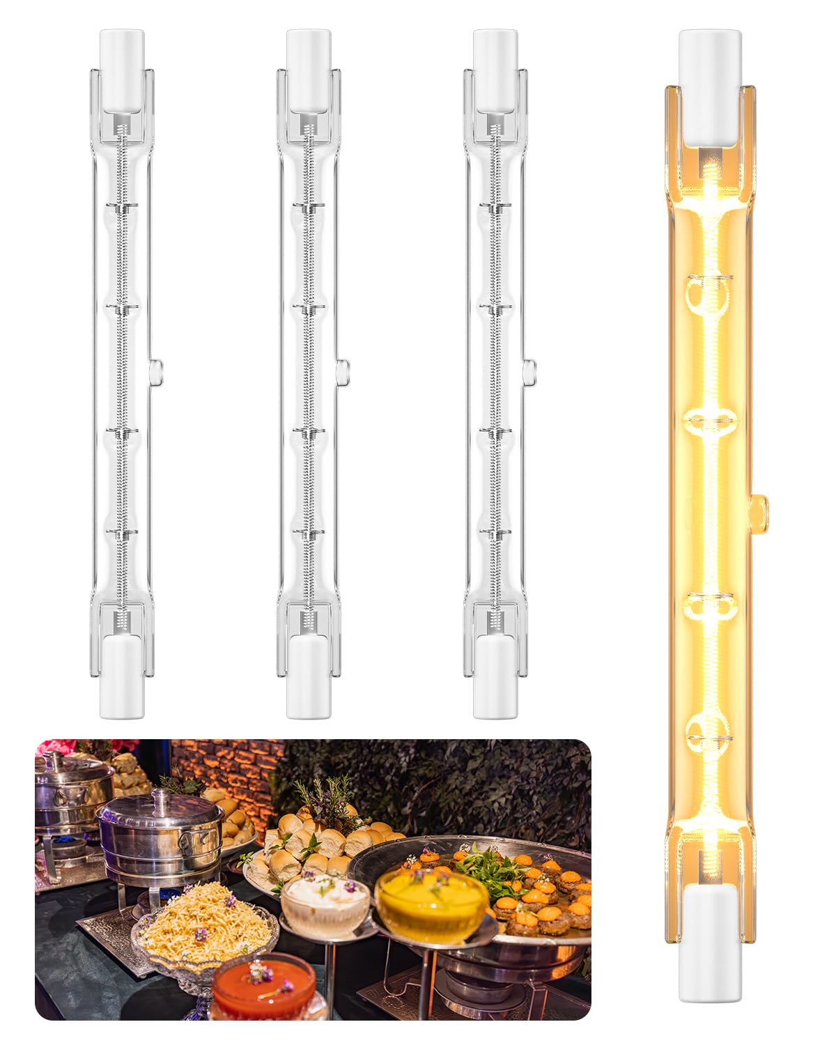 4er-pack 500w 240v 118mm R7s Wärmelampen Für Lebensmittel, Catering, Buffets, Kantinen Und Hotels
