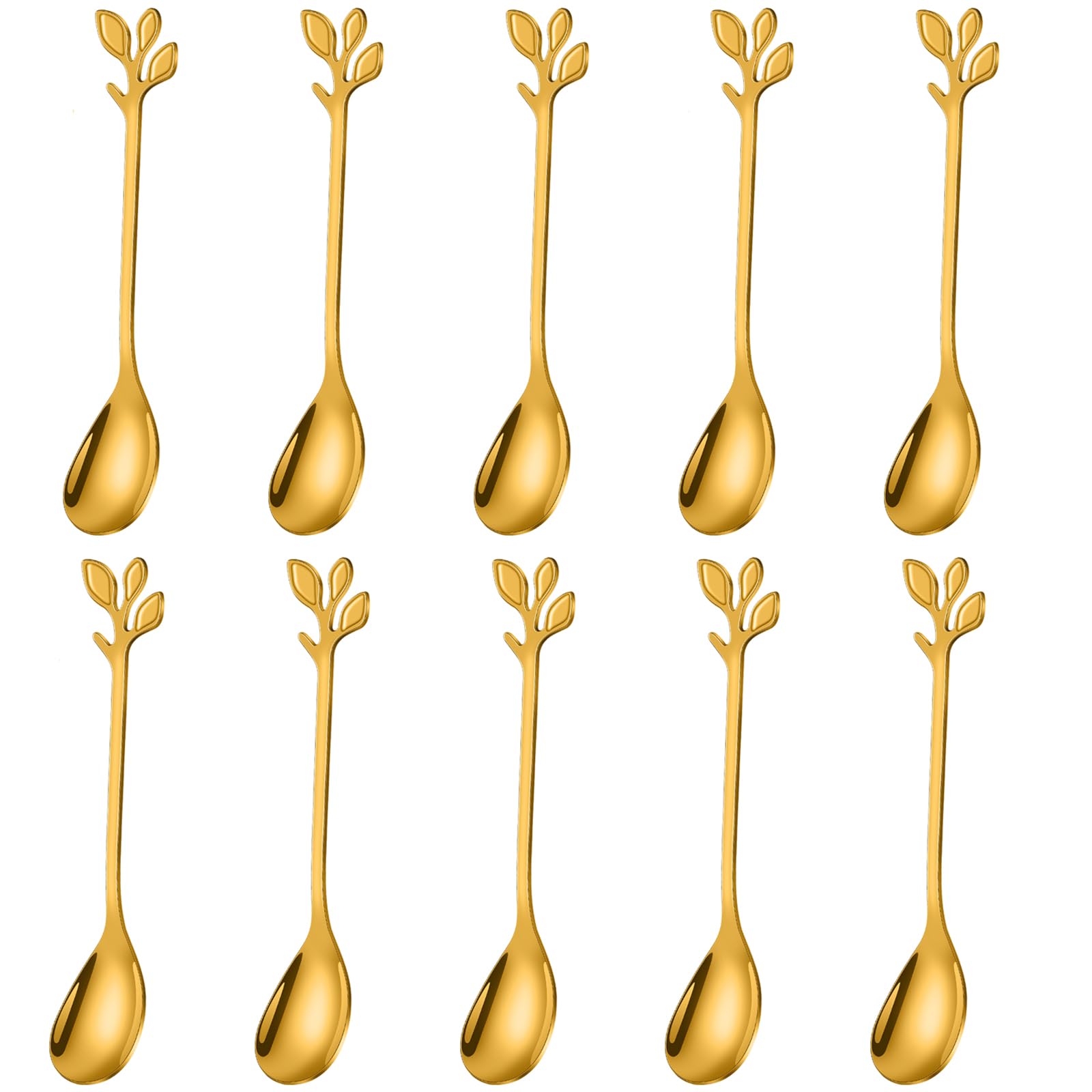 Elegante Kaffeelöffel Mit Blattgoldauflage – 10er-set, 12 Cm Lange Mini-espresso- Und Dessertlöffel Aus Edelstahl