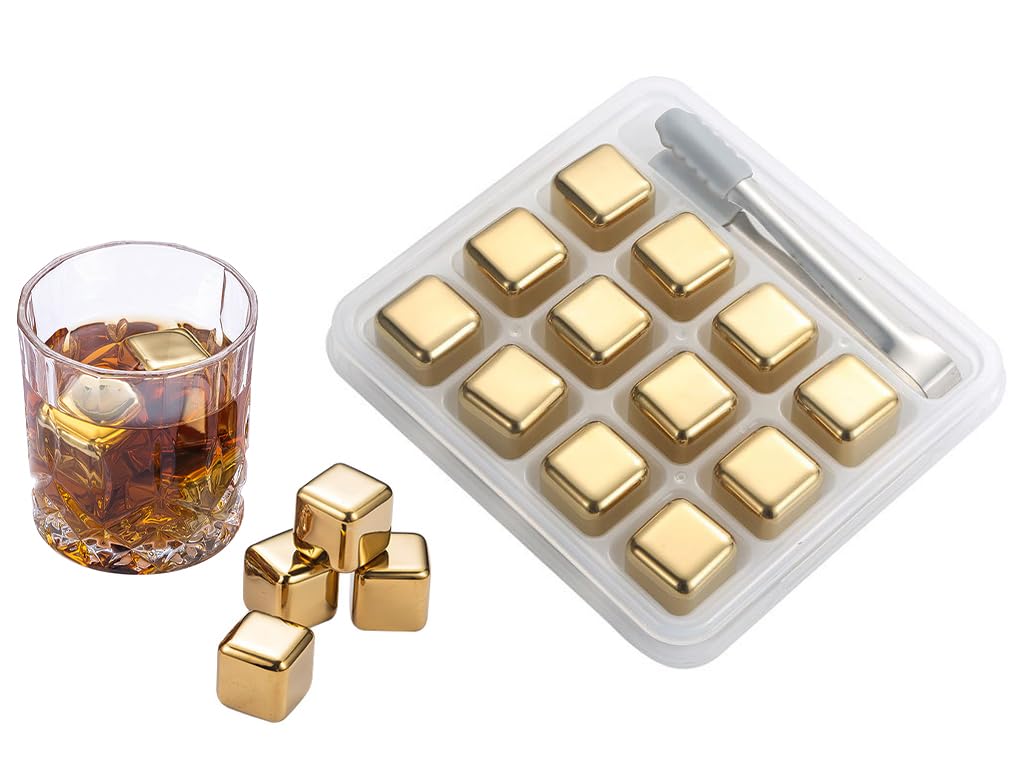 12 Goldene Edelstahl-eiswürfel Für Whisky, Wein, Saft, Wodka Und Liköre