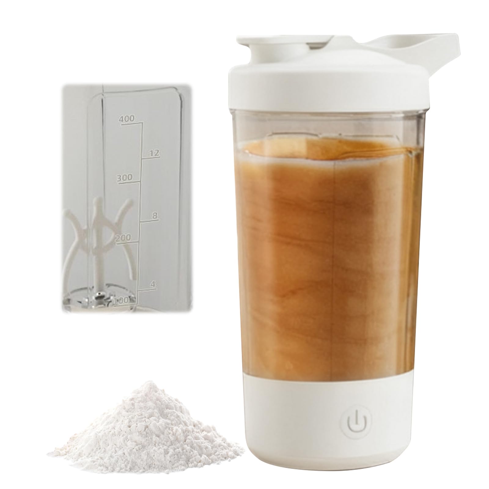 450-ml-elektro-shaker: Weißer Elektrischer Protein-shaker, Wiederaufladbar Über Usb-c, Für Protein- Und Milchshakes