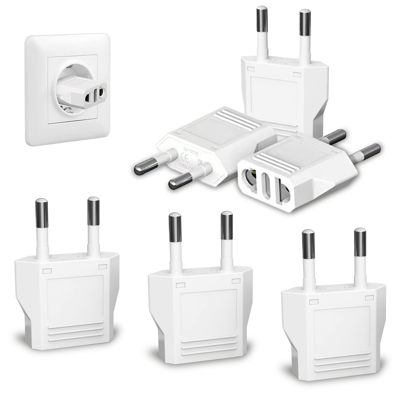6er-pack Europäische Reiseadapter – Us-steckeradapter Auf Europa-stecker (typ C) (weiß)