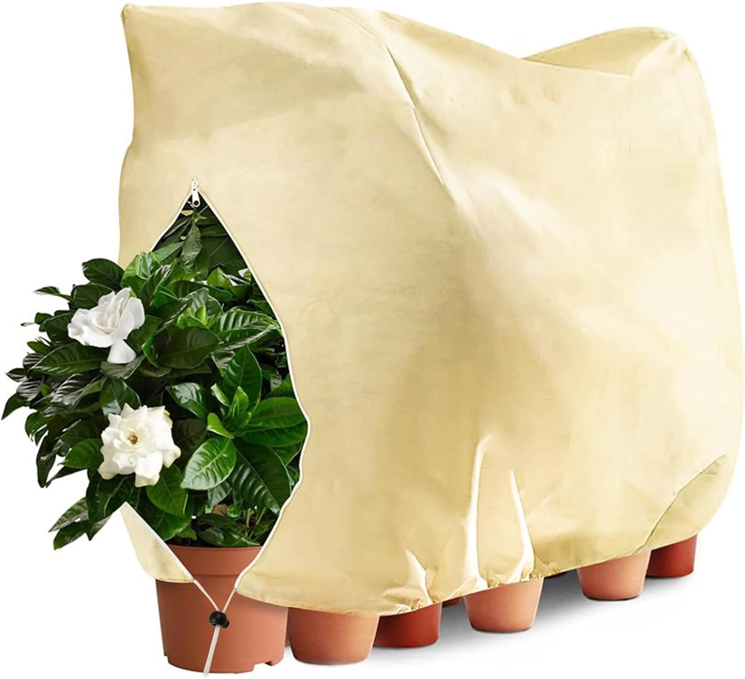 Winterliche Pflanzenabdeckung, Winterliche Pflanzenabdeckung Für Den Außenbereich 80 G/m² Mit Reißverschluss Und Kordelzug, Schutzhülle Aus Plane Für Palmen Und Olivenbäume (cremeweiß, 250 X 360 Cm, 1