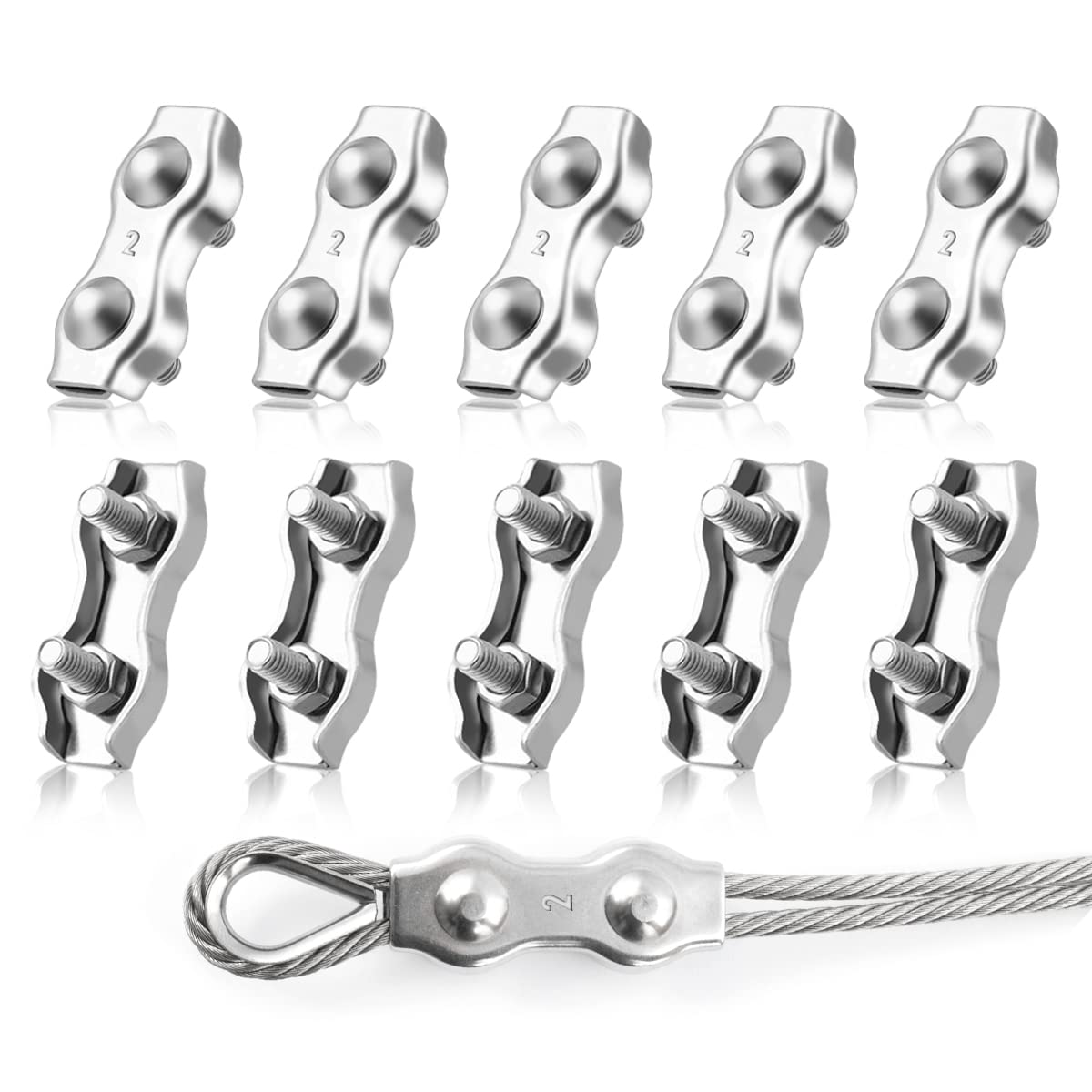 M2 Duplex-kabelklemmen, 10 Stück, Duplex-drahtseilklemmen Aus Edelstahl 304, 2 Mm Kabelklemmen Für Drahtseil-wäscheleinen, Sonnenschutz