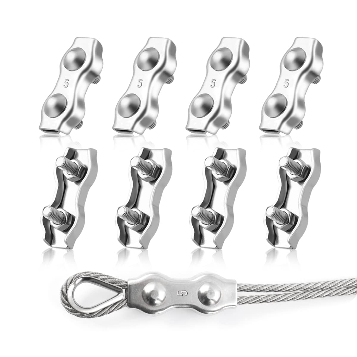 M5 Duplex-kabelklemmen, 8 Stück, Duplex-drahtseilklemmen Aus Edelstahl 304, 5 Mm Kabelklemmen Für Drahtseil-wäscheleinen, Sonnenschutz