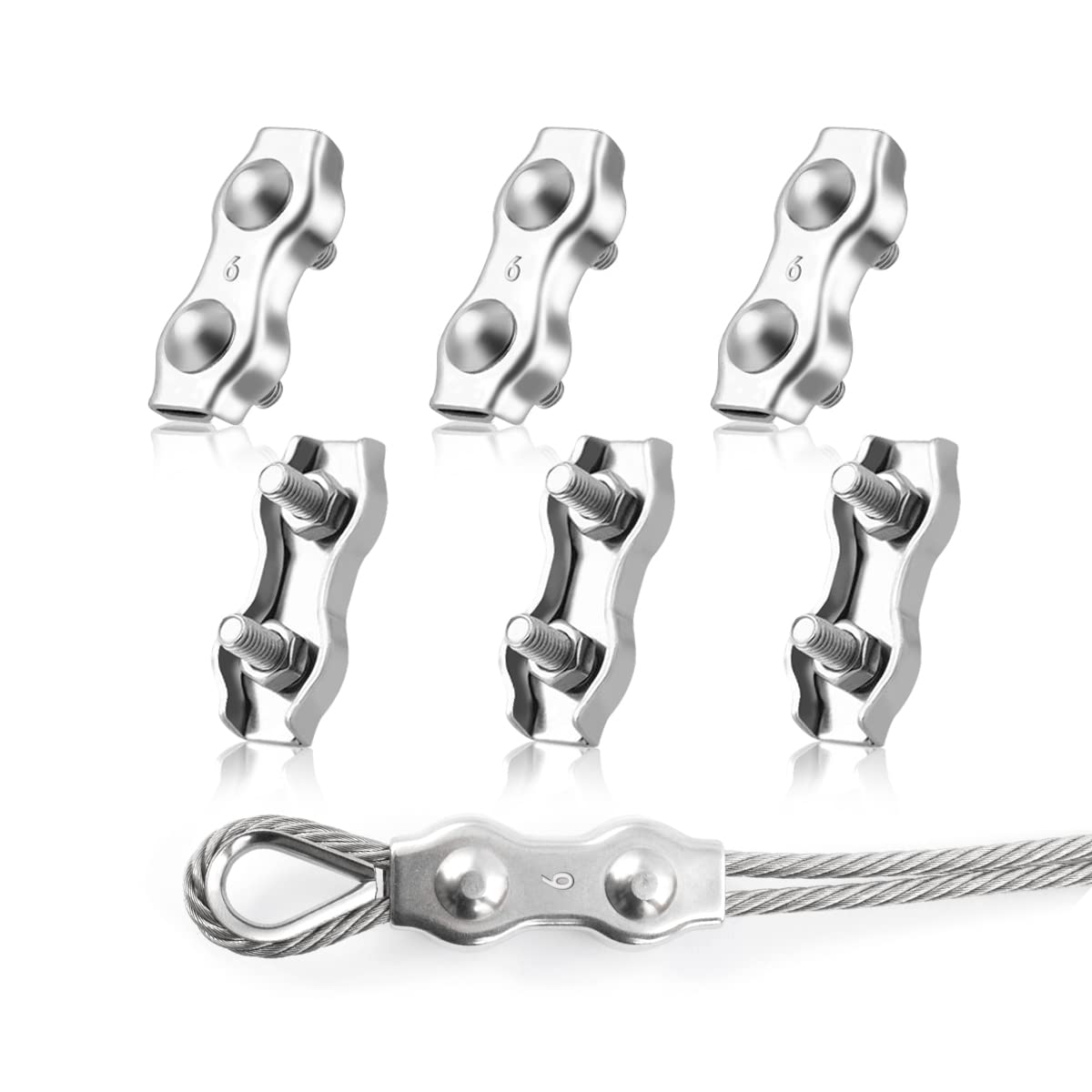 M6 Duplex-kabelklemmen, 6 Stück, Duplex-drahtseilklemmen Aus Edelstahl 304, 6 Mm Kabelklemmen Für Drahtseil-wäscheleinen, Sonnenschutz