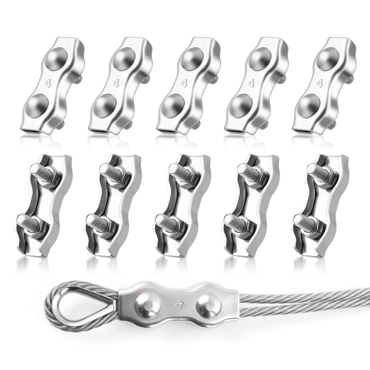 M4 Duplex-kabelklemmen, 10 Stück, Duplex-drahtseilklemmen Aus Edelstahl 304, 4 Mm Kabelklemmen Für Drahtseil-wäscheleinen, Sonnenschutz