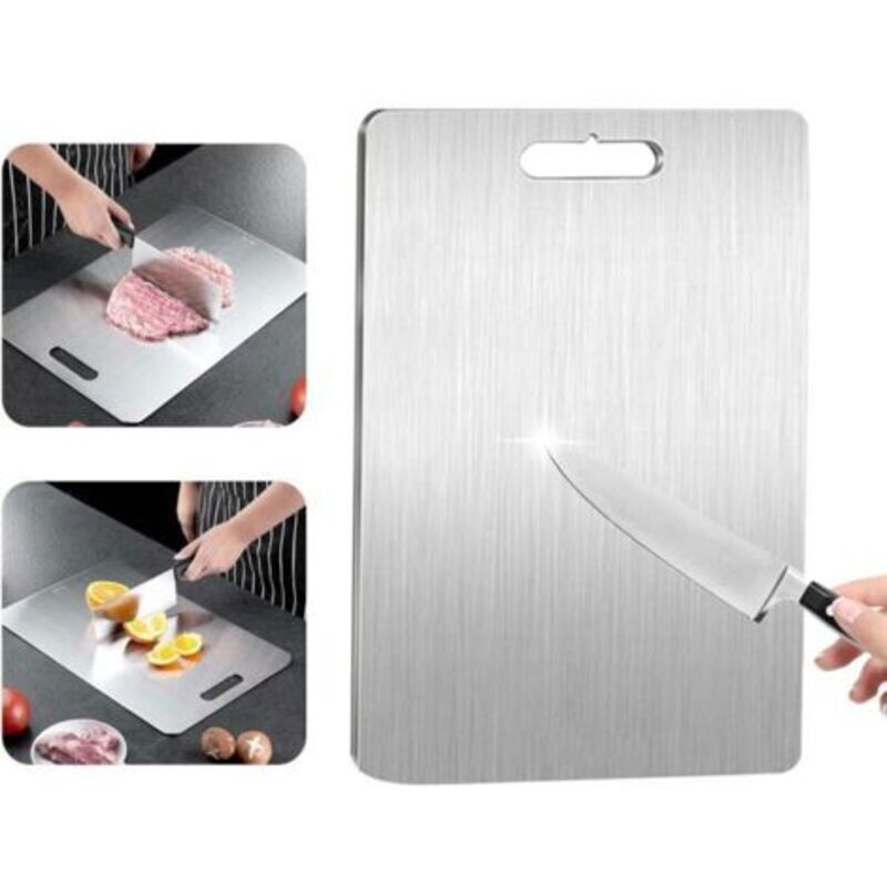 [niemals Verwendet] Schneidebrett Aus Titan Und Edelstahl 304 – Antibakterielle Oberfläche – 34 X 23 X 1 Cm – Beidseitig Verwendbar Für Fleisch Und Gemüse