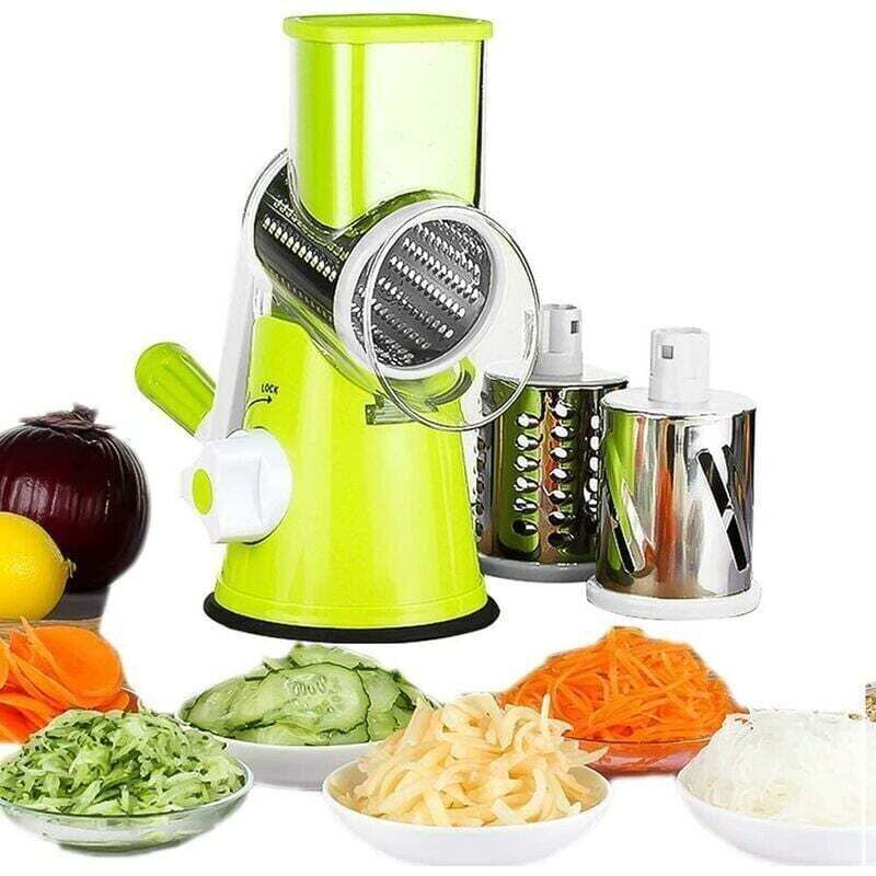 [niemals Verwendet] Drehbarer Käsereibe Und -hobel, Manueller Gemüseschneider Und -raspel, Mandoline Mit 3 Trommelklingen (grün),