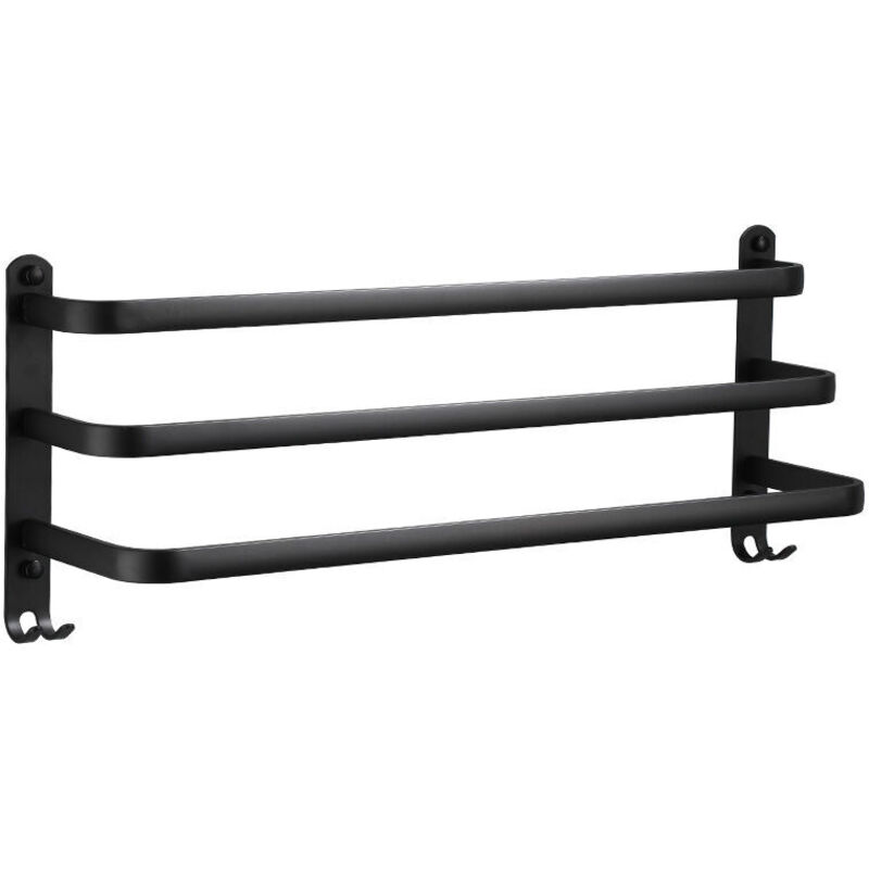 [niemals Verwendet] 3-stufiger, Wandmontierter Handtuchhalter Aus Aluminium Mit Haken, Schwarz, Wasserdicht, Für Badezimmer, Küche, Bad - 60 Cm.
