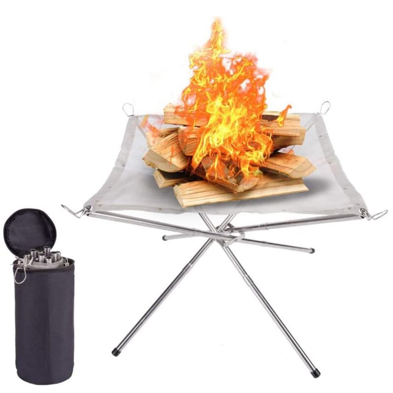 [niemals Verwendet] Tragbare, Zusammenklappbare Feuerschale Aus Edelstahlgewebe Mit Tragetasche Für Lagerfeuer Im Freien, Hitzebeständig Für Camping, Grillen Und Picknicks, 424232 Cm