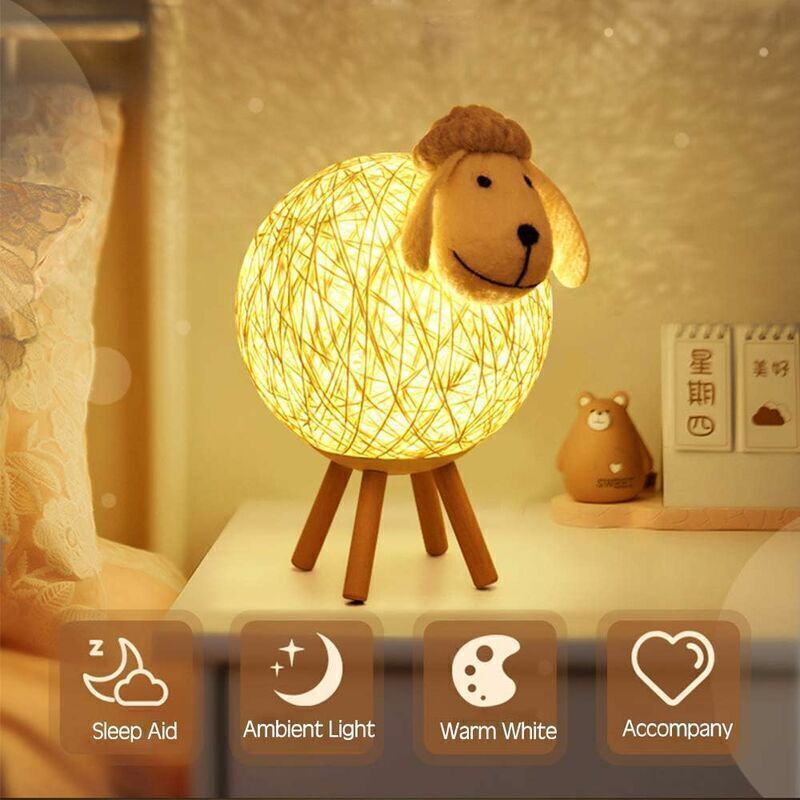 [niemals Verwendet] Led-nachtlicht, Nachttischlampe Aus Rattan In Schafform, Projektor-nachtlicht Für Kinder, Led-nachtlampe Für Schlafzimmer, Babyzimmer, Wohnzimmer, Geschenk, 110 Cm, Usb-/druckschal