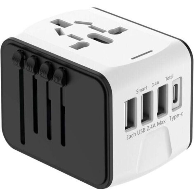 [niemals Verwendet] 1500-w-universal-reiseadapter – 3 Usb- Und 1 Usb-c-anschluss – Stecker Für Eu, Uk, Us Und Au, Kompatibel Mit 224 Ländern – Doppelte Sicherung Für Maximale Sicherheit
