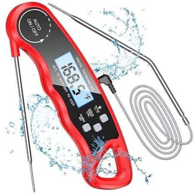 Küchenthermometer, Sofortablesendes Kochthermometer Mit 102 Cm Langer, Faltbarer Sonde, Hintergrundbeleuchtung Und Magnet, Digitales Thermometer Zum Kochen, Für Fleisch, Grillgut, Steaks, Öl, Milch Un