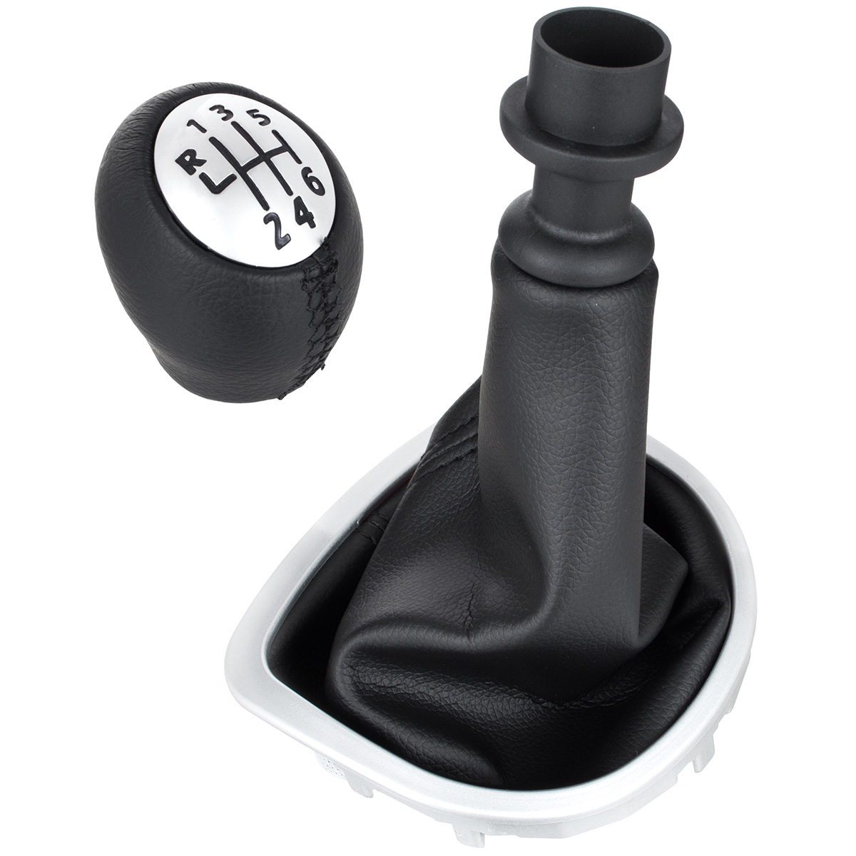 Renault Clio Iii 05-12 Schaltknauf Aus Schwarzem Kunstleder Mit Silberner Schaltmanschette Und Schwarzem Schaltsack Mit Silbernem Rahmen, 6-gang