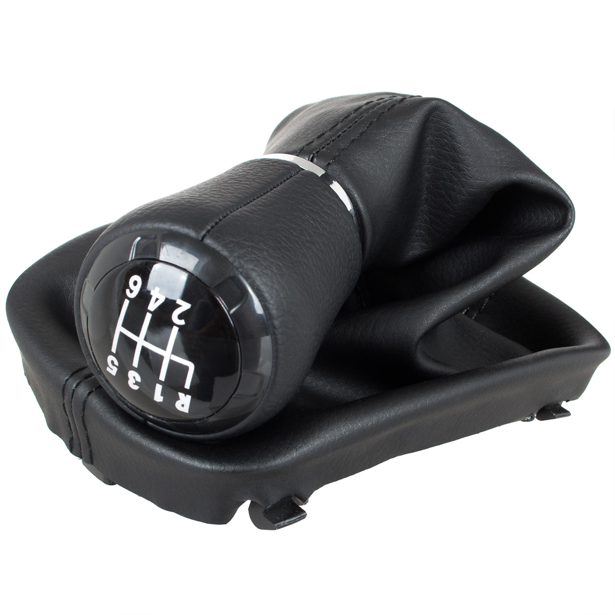 Audi A3 8l 96-03 Schaltknauf Aus Schwarzem Kunstleder, 6-gang + Schwarze Schaltmanschette Mit Rahmenloch 23 Mm