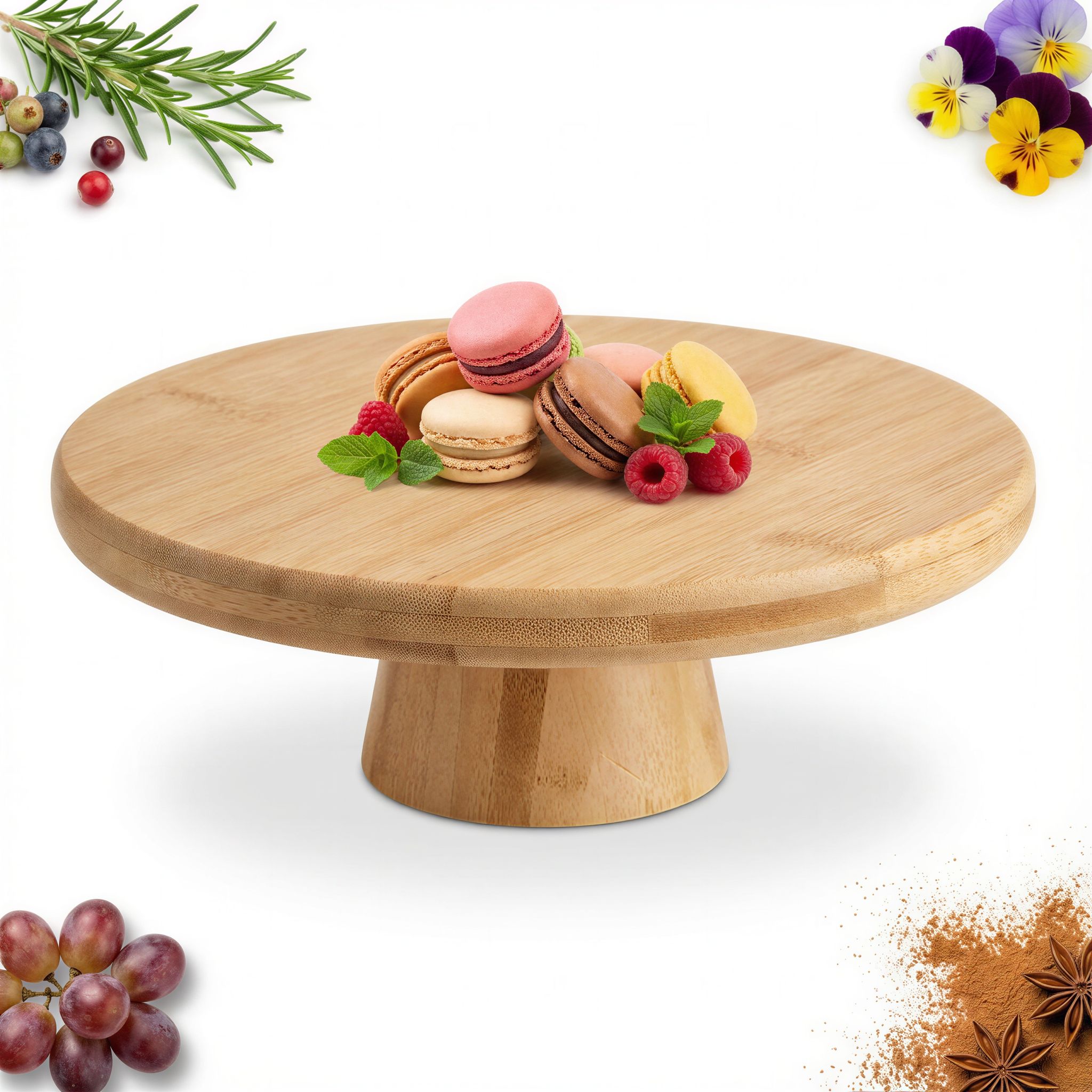 Teller Für Kuchen, Snacks, Obst, 20 Cm, Bambus, Holz, Auf Einem Bein