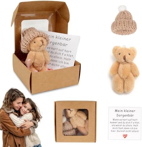 Pocket Hug Positive Mini-teddybär, In Einer Schachtel, Mini-teddybär, Mit Inspirierender Karte, Kleine Positive Geschenke Für Kolleginnen, Freundinnen Und Frauen