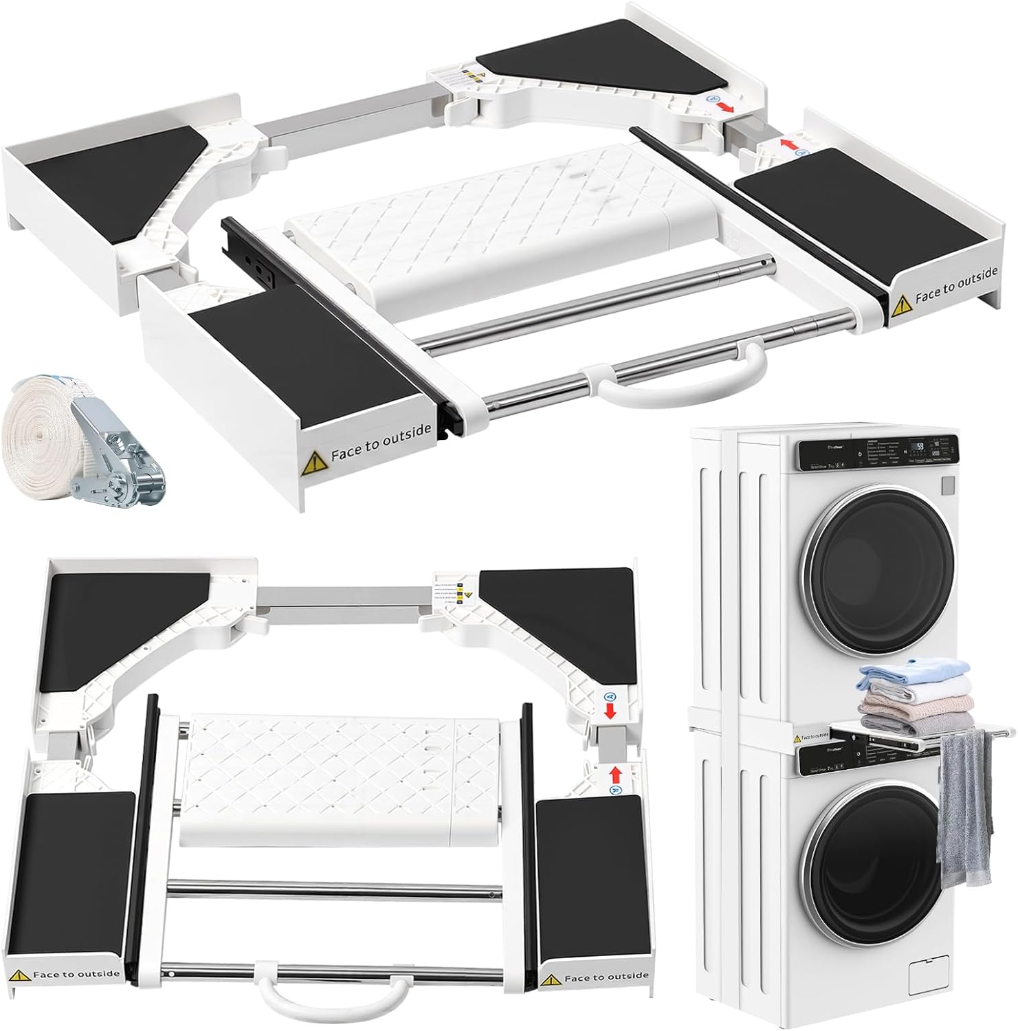 Universelles Stapelset 42–73 Cm Für Waschmaschine Und Trockner Mit Handtuchhalter, Ablage Und Zwischenrahmen Für Waschküche Und Kleine Wohnungen