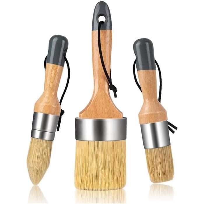 Kreide- Und Wachspinsel, Kreidefarbe, Milchfarbe Für Möbel, 1 Großer Ovaler Pinsel Und 2 Kleine Runde Pinsel