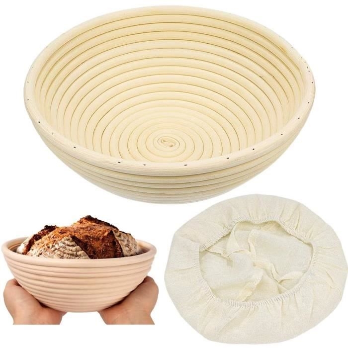 (beige) Zesnice Runde Brotkörbe (mit Futter) – Größe 22 X 8,5 Cm – Fassungsvermögen: 500 G Brotteig – Rattanschale Für Selbstgebackenes Brot