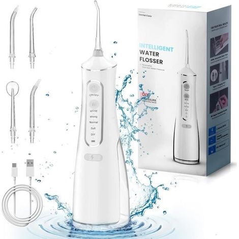 (weiß) Kabellose Munddusche 300 Ml - 5 Düsen - 4 Modi