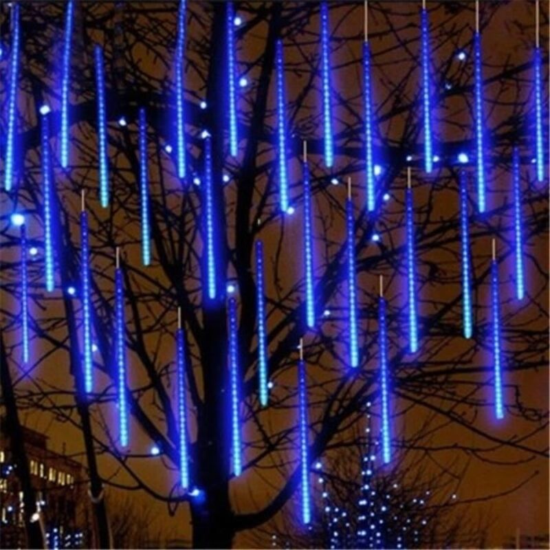 Eu-preis – Blau – Led-lichterkette Für Den Außenbereich, 8 X 30 Cm Röhren, Meteor Shower, Dekorativ