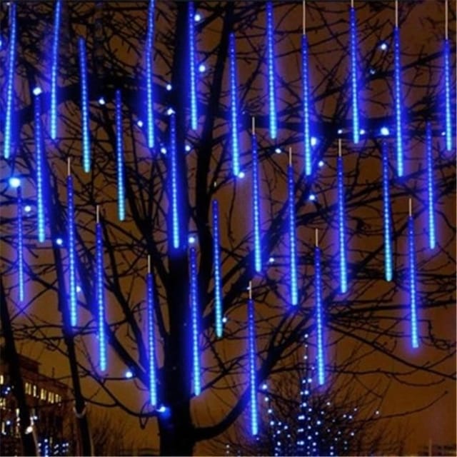 Eu-preis – Blau – Led-lichterkette Für Den Außenbereich, 8 X 30 Cm Röhren, Meteor Shower, Dekorativ