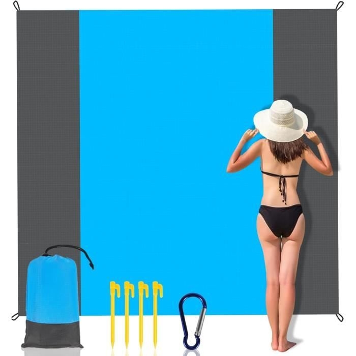 Strandmatte 200 X 210 Cm, Sandabweisend, Wasserdicht, Schnelltrocknend, Tragbar, Blau/grau