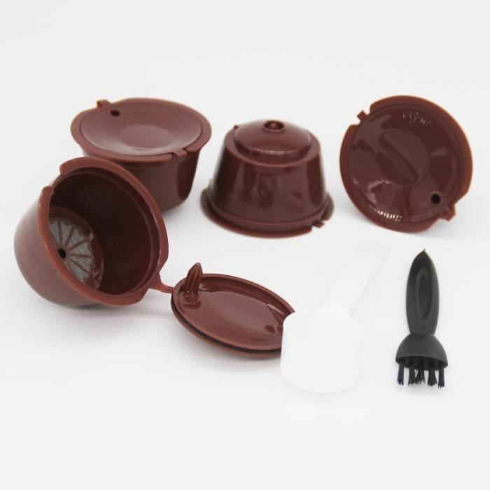 (braun) 4-teiliges Set Wiederverwendbarer Espresso-kaffeekapselfilter Mit 1 Löffel Und 1 Bürste Für Dolce Gusto Und Nescafé Maschinen