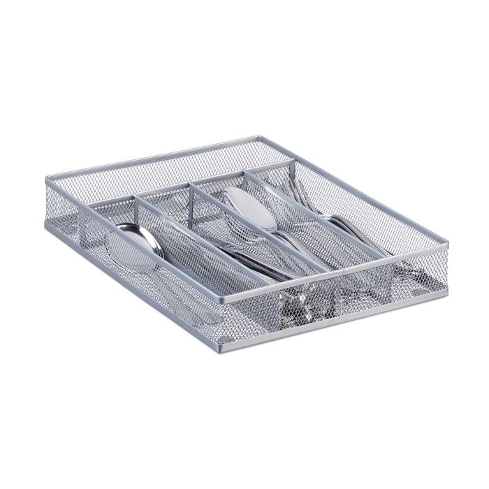 (silber) Relaxdays Besteckkasten Aus Metallgewebe, Besteckbox Aus Stahl, Besteckablage, H X B X T: 5 X 23,5 X 31,7 Cm, Silber