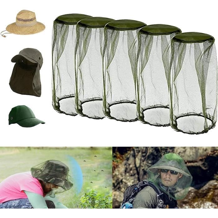 5-teiliges Moskitonetz-kopfbedeckungsset, Anti-moskitonetz Für Hüte, Fischerhutnetz Hält Mücken Und Bienen Fern – Grün