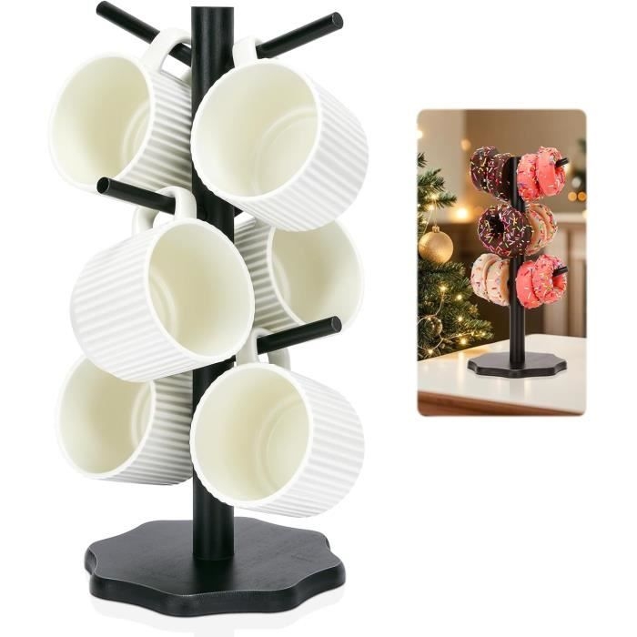 Kaffeetassenhalter Mit 6 Haken, Baumförmiger Tassenhalter, Kaffeetassenhalter Aus Holz Mit Verdicktem Boden, Tassenständer