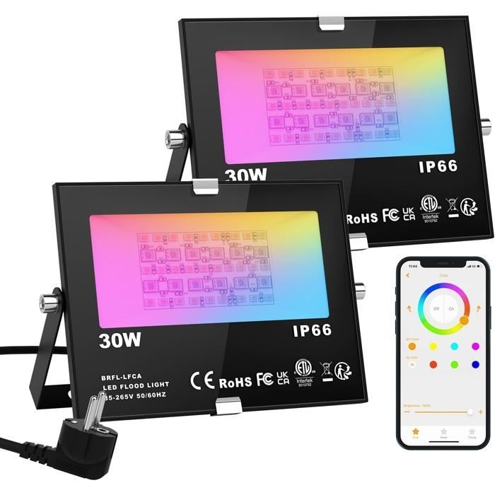 2er-pack Rgbw 30w Led-fluter Für Den Außenbereich, Per Smartphone Steuerbar, Smarte Rgb-farb-led-strahler, Ip66 Wasserdicht