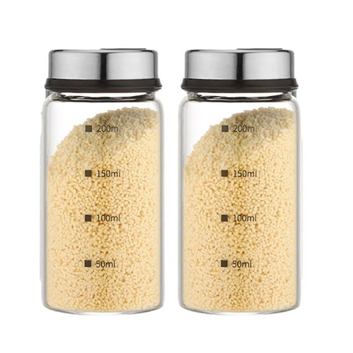 Set Aus 2 Gewürzgläsern Aus Glas Für Salz Und Pfeffer Mit Verstellbarer Füllmenge Und Unterschiedlich Großen Löchern (200 Ml X 2 Stück)